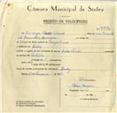 Registo de velocípede de marca Cicles Pombal, com o nº 9770, em nome de Domingos Alves Bernardo, morador em Queluz.