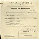 Registo de velocípede de marca Cycles Raio, com o nº 3933, em nome de Guilherme dos Santos Dionísio, morador em S. Pedro de Sintra.