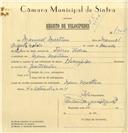 Registo de velocípede de marca Champion, com o nº 7305, em nome de Manuel Martins, morador em Mem Martins.