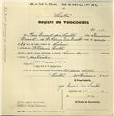 Registo de velocípede com o nº 125, em nome de José Duarte dos Santos, morador em Estefânia, Sintra.