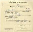 Registo de velocípede com o nº 3642, em nome de Manuel Morais, morador em Quinta da Piedade.