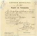 Registo de velocípede de marca Olympique, com o nº 5186, em nome de Rui Henrique Marques da Costa Martins, morador em Azenhas do Mar.