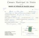 Registo de um veiculo de duas rodas tirado por um animal de espécie asinina destinado a transporte de mercadorias em nome de Carlos da Silva Pedro, morador na Pernigem. 