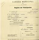 Registo de velocípede com o nº 2065, em nome de António Rato, morador em Assafora.