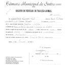 Registo de um veiculo de duas rodas tirado por um animal de espécie muar destinado a transporte de mercadorias em nome de Capitolina Sedovem Gato, moradora no Casal do Vale de Ouressa, Cacém de Cima.