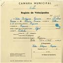 Registo de velocípede de marca Peugeot, com o nº 1674, em nome de Ilídio Rodrigues Saraiva, morador em Eugaria.