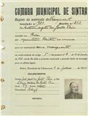 Registo de matricula de velocipedista em nome de António Augusto dos Santos Pina, morador em Belas, com o nº de inscrição 983.