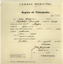 Registo de velocípede com o nº 2670, em nome de José Gregório, morador em Galamares.
