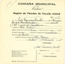 Registo de um veiculo de duas rodas tirado por um animal de espécie muar destinado a transporte de mercadorias em nome de João Francisco Janota, morador em Pero Pinheiro.