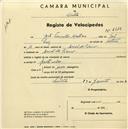 Registo de velocípede com o nº 2312, em nome de João Timóteo Matias, morador em Casal de Pianos.