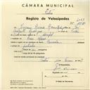 Registo de velocípede de marca Caravela, com o nº 4061, em nome de Joaquim Ricardo Ramos Rodrigues, morador em Praia das Maçãs.