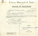 Registo de velocípede de marca Cruzador, com o nº 9241, em nome de Manuel Henrique Martins, morador em Odrinhas.