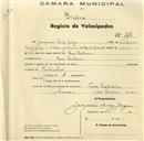 Registo de velocípede com o nº 170, em nome de Joaquim Brás Jorge, morador em Pero Pinheiro.
