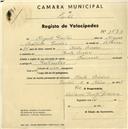Registo de velocípede de marca Nacional, com o nº 1580, em nome de Miguel Freitas, morador em Monte Arroio.