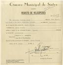 Registo de velocípede com o nº 8011, em nome de Fernando Miranda Mouro, morador em Santa Susana.