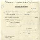 Registo de velocípede com o nº 4920, em nome de José Marques, morador em Agualva.