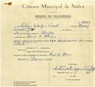 Registo de velocípede de marca HMW, com o nº 9862, em nome de António Rodrigues Vicente, morador em Aruil de Baixo.