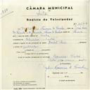 Registo de velocípede de marca Rochet-Paris, com o nº 4544, em nome de Virgílio Fonseca da Cunha, morador em Palmeiros.