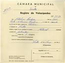 Registo de velocípede de marca Nacional, com o nº 3538, em nome de Adelino Pacheco, morador em Sintra.