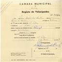 Registo de velocípede com o nº 3020, em nome de Pedro Soares dos Santos, morador em S. Pedro de Sintra.