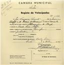 Registo de velocípede de marca Champion, com o nº 1522, em nome de José Francisco Vicente, morador em Venda Seca.