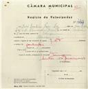 Registo de velocípede de marca J.M.F., com o nº 4444, em nome de José Emiliano Prego Liz, morador em Terrugem.