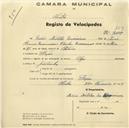 Registo de velocípede de marca Olga, com o nº 427, em nome de Mário Aristides Maximiano, morador em Fação.