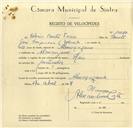 Registo de velocípede de marca Raio, com o nº 10030, em nome de Valério Bento Torres, morador em Almoçageme.