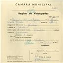 Registo de velocípede da marca Danúbio, com o nº 4257, em nome de Joaquim Alfredo Julião, morador em Morelena.