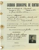 Registo de matricula de velocipedista em nome de Raul António Tomás, morador em Massamá, com o nº de inscrição 991.