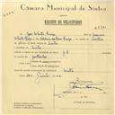 Registo de velocípede de marca J.E., com o nº 5831, em nome de José Silvestre Crespo, morador em Sintra.