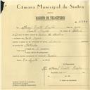 Registo de velocípede de marca Andorinha, com o nº 5926, em nome de Manuel Duarte Pimpão, morador em Santa Susana.