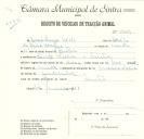 Registo de um veiculo de duas rodas tirado por um animal de espécie muar destinado a transporte de mercadorias em nome de Maria Luísa Melo, moradora na Quinta Velha, Sintra.