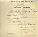 Registo de velocípede com o nº 390, em nome de João Simões Parcelas, morador em Pero Leite.