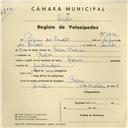 Registo de velocípede de marca Helios, com o nº 3893, em nome de Rufino dos Santos, morador em Belas.