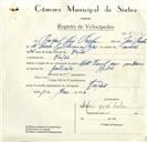 Registo de velocípede de marca Famel, com o nº 8902, em nome de Rafael José Rocha, morador em Fação.