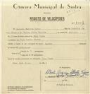 Registo de velocípede com o nº 8001, em nome de Alberto Tojeira Pires, morador em Vila Verde.