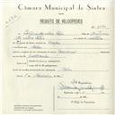 Registo de velocípede de marca Nacional, com o nº 5040, em nome de Porfirio da Silva Reis, morador em Belas.