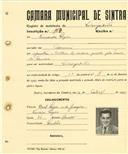 Registo de matricula de velocipedista em nome de Fernando Lopes, morador em Massamá, com o nº de inscrição 1958.