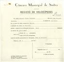 Registo de velocípede de marca Raio, com o nº 9537, em nome de João Miguel Pires Pedroso, morador em Chão de Meninos.