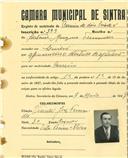 Registo de matricula de carroceiro de 2 bois em nome de António Marques Fernandes, morador no Linhó, com o nº de inscrição 399.
