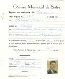 Registo de matricula de carroceiro em nome de Manuel Ribeiro, morador em Sintra, com o nº de inscrição 2162.