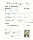 Registo de matricula de carroceiro em nome de Abel João, morador em Meleças, com o nº de inscrição 2164.