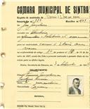Registo de matricula de carroceiro de 2 bois ou vacas em nome de José Gonçalves, morador na Abrunheira, com o nº de inscrição 383.