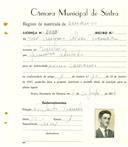Registo de matricula de carroceiro em nome de José António Alves Vicente, morador em Queluz, com o nº de inscrição 2022.